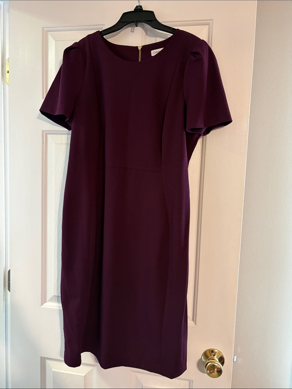 Calvin Klein Classic Short-Sleeve Aubergine Sheath Dress